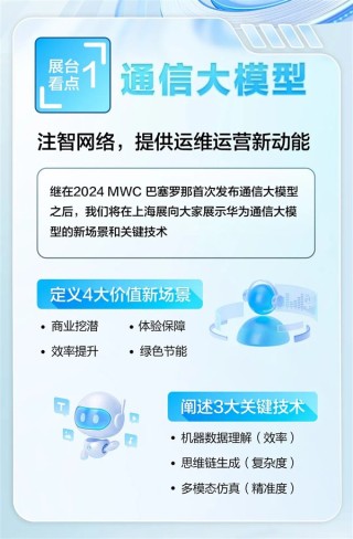 华为参展2024 MWC上海：展示业内首个通信大模型最新突破
