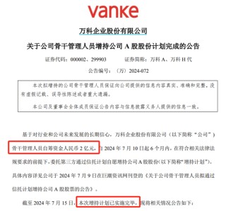 仅四个交易日！万科1862名员工快速完成增持，自愿锁定两年！