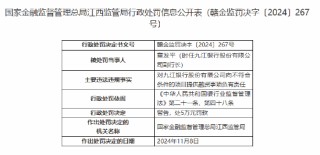 九江银行一副行长被罚5万元：向不符合条件的项目提供融资事项