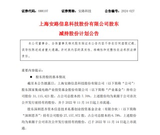 安路科技：两股东计划减持