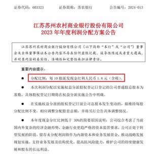 分红率七年来新低！苏农银行利润分配方案遭股东反对