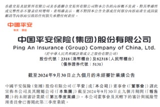 中国平安：前三季度实现归母净利润1191.82亿元 同比增长36.1%