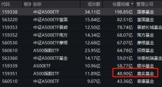 聚焦A500基金大战：嘉实中证A500ETF规模48.9亿元，位居同类倒数第二名，仅比成立3年的泰康基金强点儿