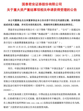 刚刚公告，证监会、上交所受理