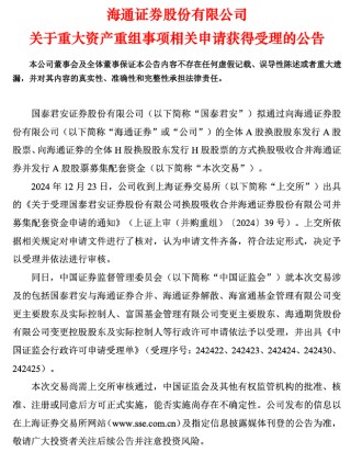 刚刚公告，证监会、上交所受理