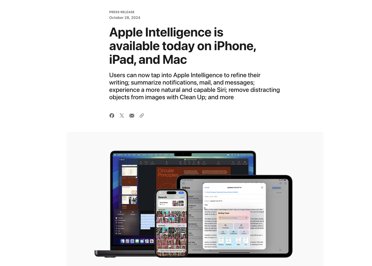 苹果正式上线Apple Intelligence 预告下一波更新将在12月到来-第1张图片