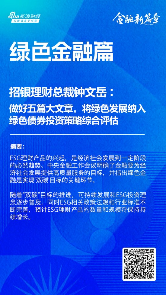 招银理财总裁钟文岳：做好五篇大文章，将绿色发展纳入绿色债券投资策略综合评估-第1张图片