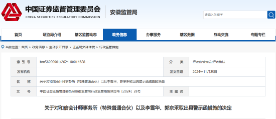 监管出手！和信所及两名会计师被出具警示函-第1张图片