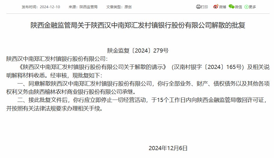 陕西两家村镇银行被吸收合并 榆林农商银行再承继两家村镇银行-第2张图片