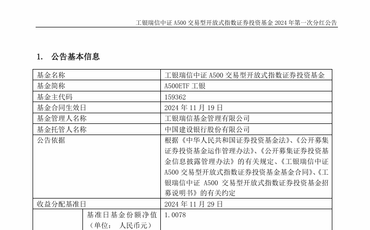 A500ETF，首次分红！-第1张图片