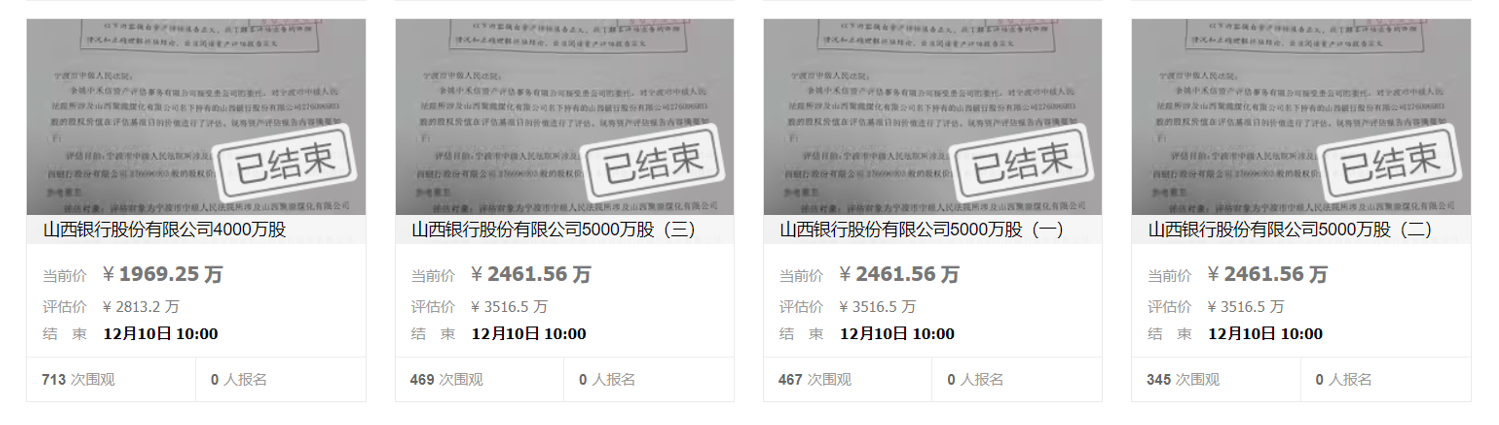 2000人围观、0人报名！山西银行1.9亿股流拍 较评估价打7折-第1张图片