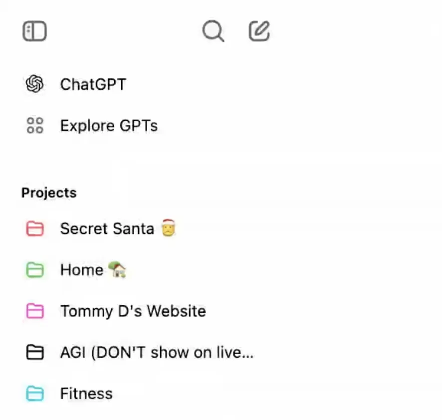 ChatGPT新增功能“Projects”，OpenAI演示出现AGI文件夹，炒作新高度？-第1张图片