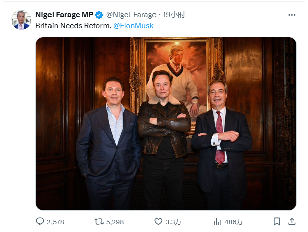 马斯克欲涉足英国政治？英国改革党领袖：他正“认真考虑”向我们捐助-第1张图片