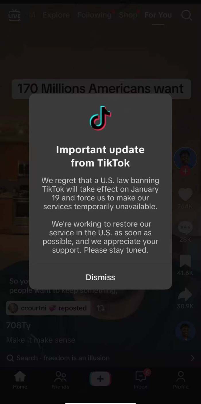 TikTok推送关停通知：正尽快努力在美国恢复服务-第1张图片
