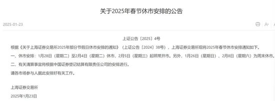 沪深交易所最新发布！1月28日至2月4日休市-第2张图片