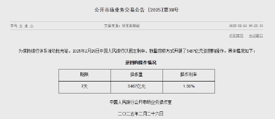 央行今日开展5487亿元7天期逆回购操作-第1张图片