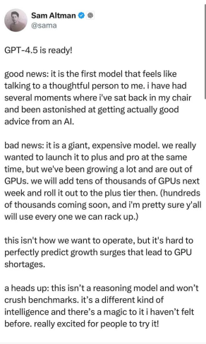 OpenAI发布“高情商”的GPT-4.5 能否撑起高成本？-第1张图片