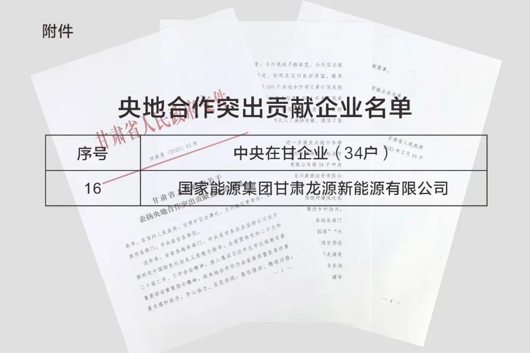 龙源电力荣获甘肃省央地合作突出贡献企业-第1张图片
