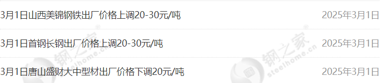 中天挺价！3月1日：钢厂调价-第2张图片